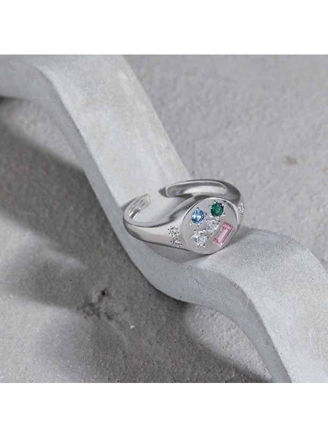 Colorful Geometry Star Oval CZ 925 Sterling Silver Adjustable Ring