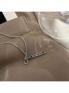 Sweet Colorful Rainbow CZ Stick Beads Chain 925 Sterling Silver Necklace