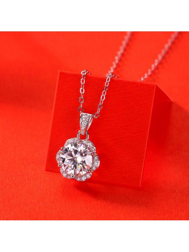 Sweet Moissanite CZ Flower 925 Sterling Silver Necklace