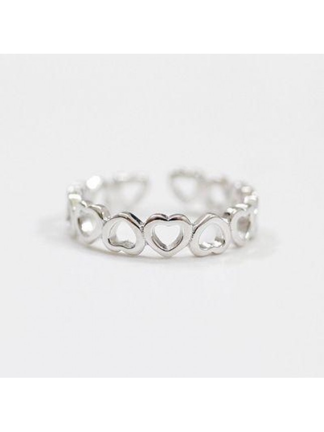 Hollow Heart In Heart Anniversary 925 Sterling Silver Adjustable Ring