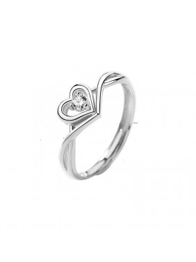 Hollow CZ Heart Love Twisted 925 Sterling Silver Adjustable Promise Ring
