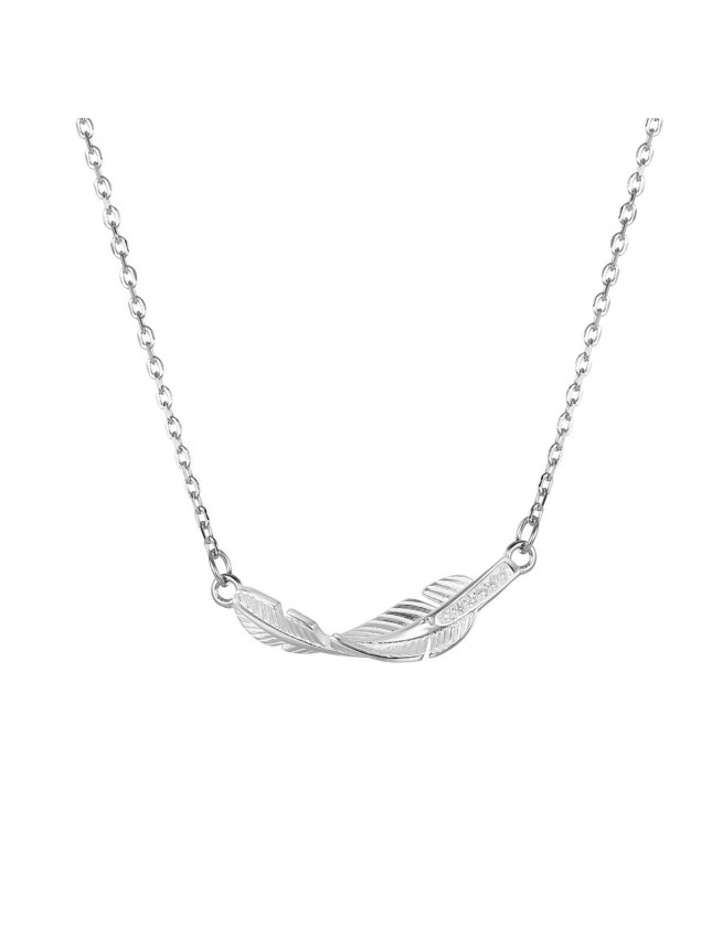 Office Twisted CZ Feather 925 Sterling Silver Necklace