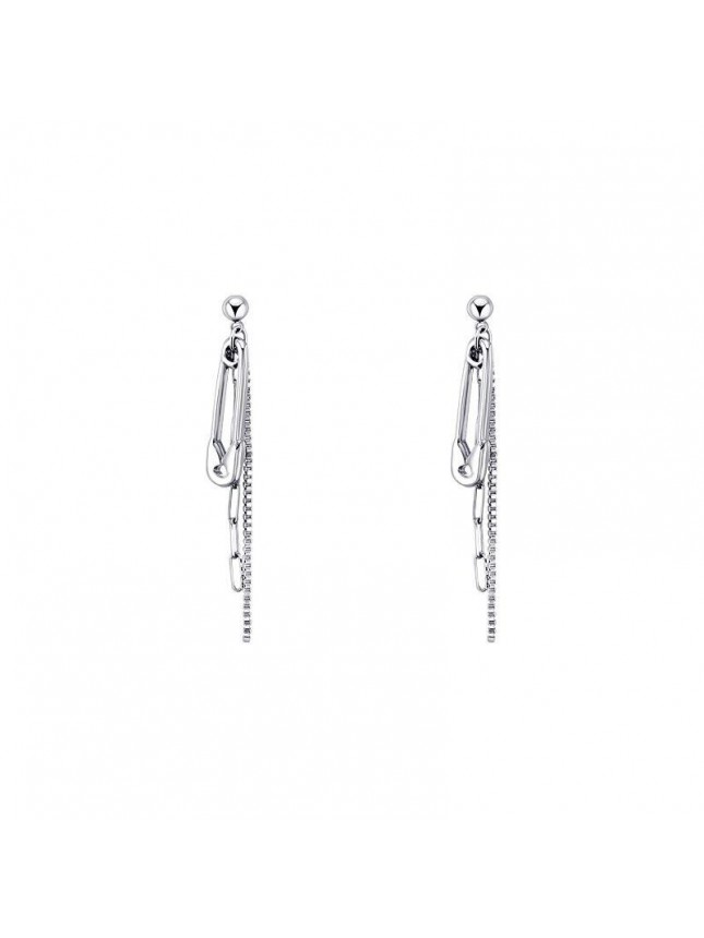 Modern Pin Curb Chain Tassels 925 Sterling Silver Dangling Earrings