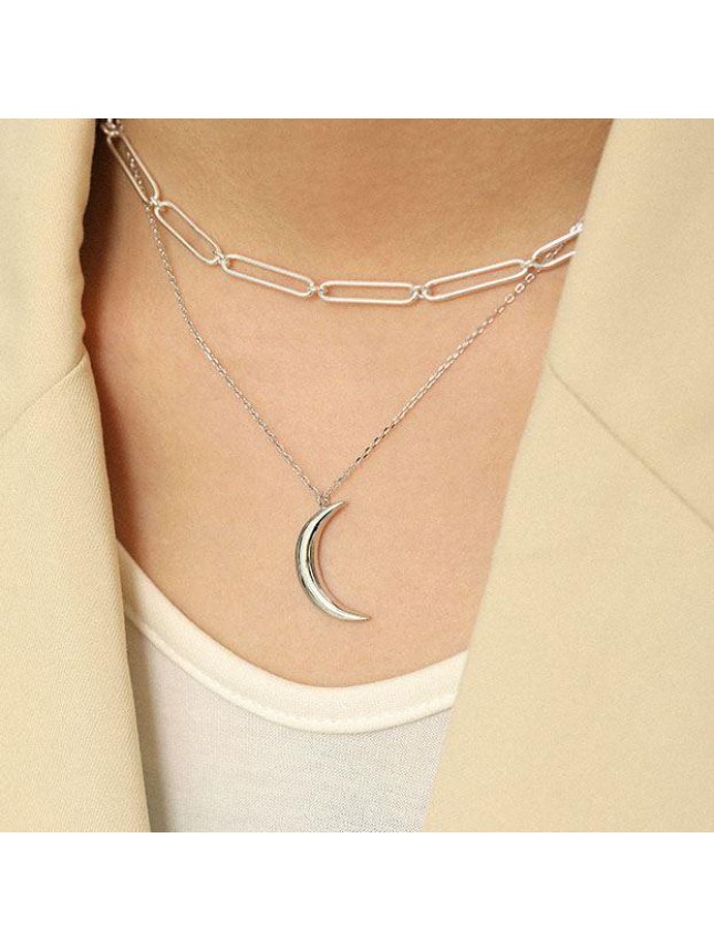 New Crescent Moon 925 Sterling Silver Necklace