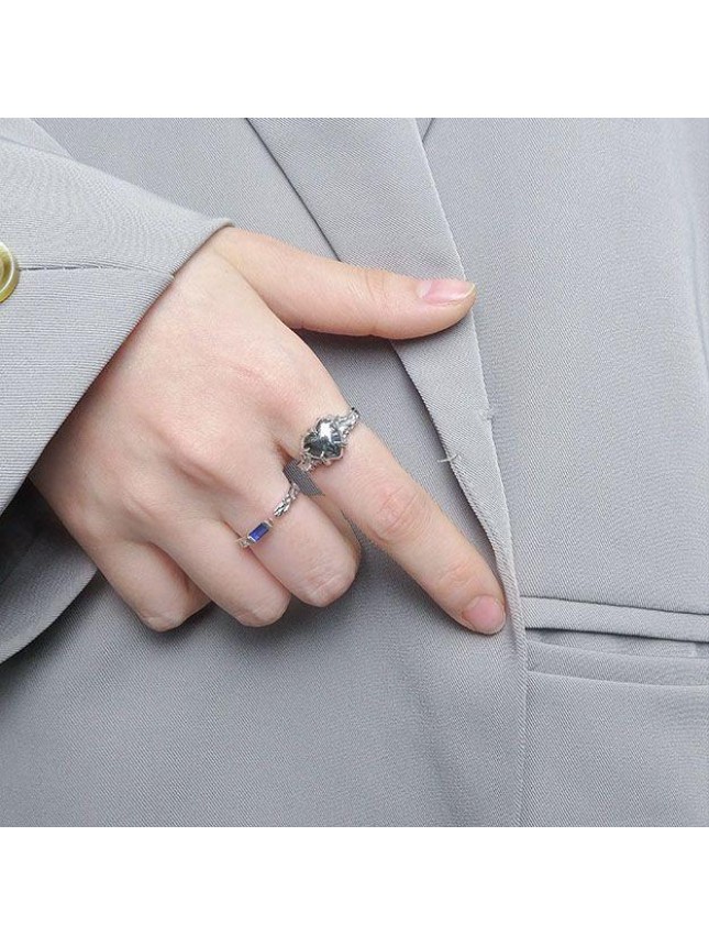 Fashion Geometry Rectangle CZ Irregular 925 Sterling Silver Adjusatble Ring