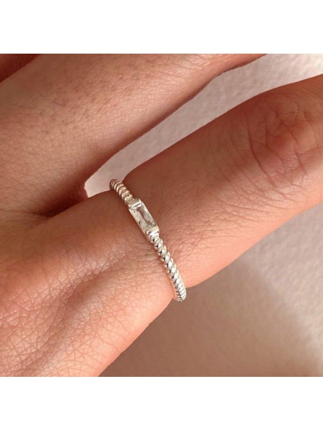 Simple Geometry C Rectangle 925 Sterling Silver Adjusatble Ring