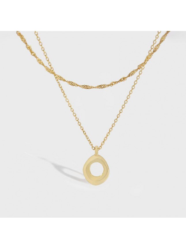 Modern Double Layered Initial Singapore Circle 925 Sterling Silver Necklace