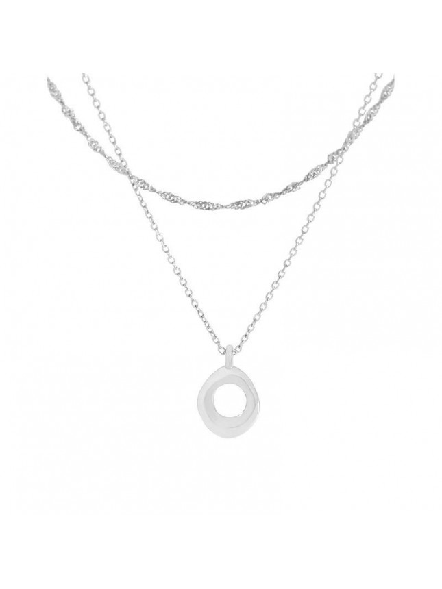 Modern Double Layered Initial Singapore Circle 925 Sterling Silver Necklace