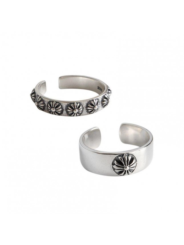 Vintage Flowers Women 925 Sterling Silver Adjustable Ring