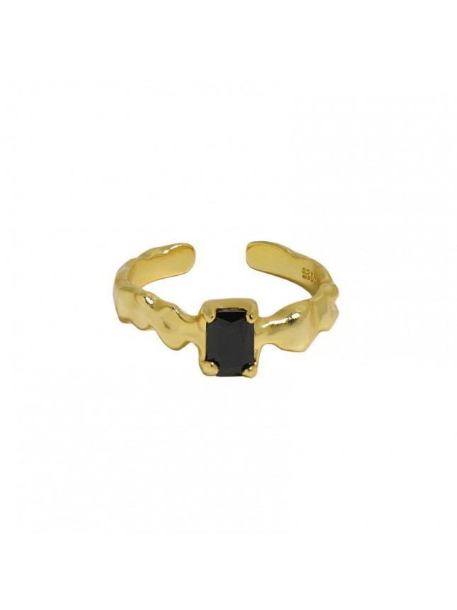 Fashion Irregular Black Geometry CZ 925 Sterling Silver Adjustable Ring