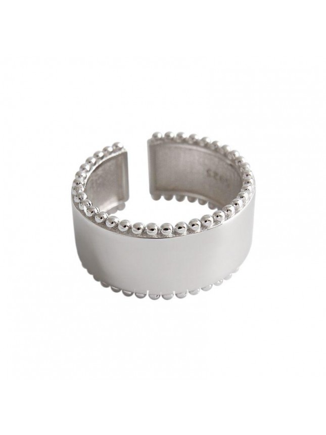 Elegant Beads Edge Wide 925 Sterling Silver Adjustable Ring