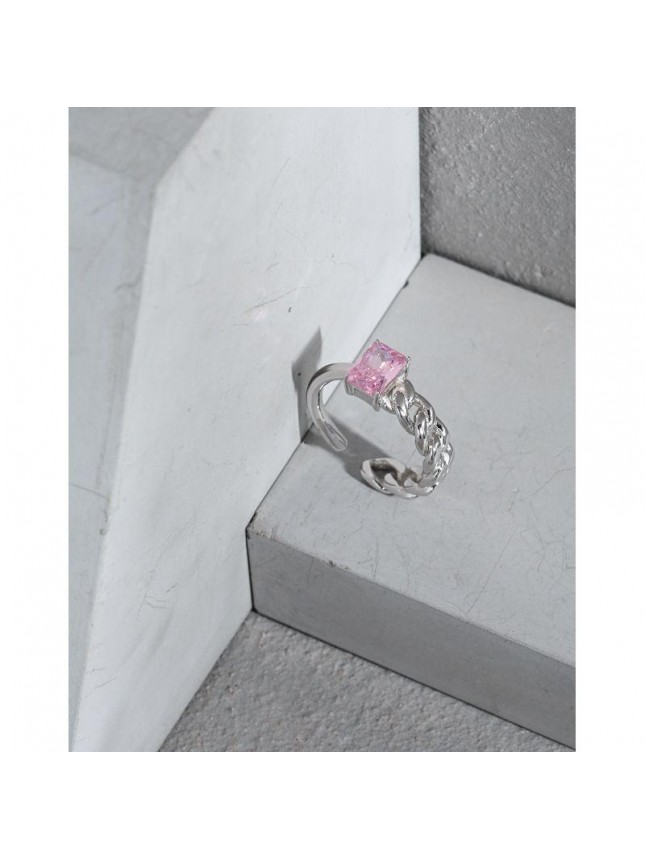 Geometry Rectangle CZ Chain 925 Sterling Silver Adjustable Ring