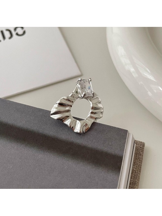 Fashion Rectangle CZ Irregular Sun 925 Sterling Silver Adjustable Ring