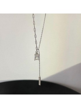 Lady BABY Letters Geometry Rectangle CZ 925 Sterling Silver Necklace
