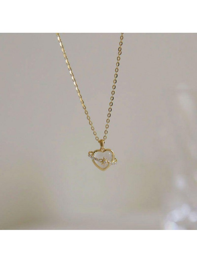 Women Heart Agate CZ Stars 925 Sterling Silver Necklace