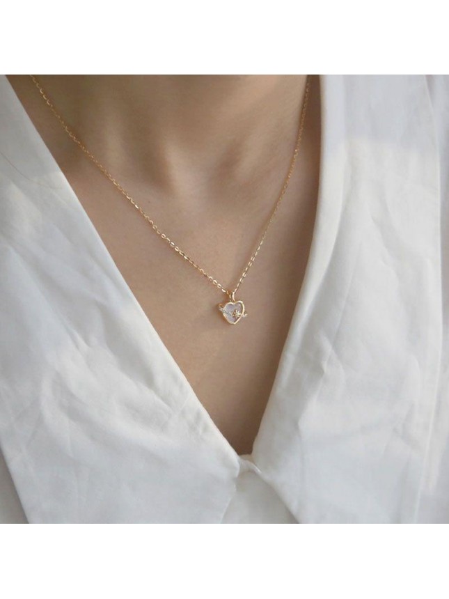 Women Heart Agate CZ Stars 925 Sterling Silver Necklace