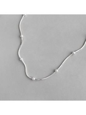 Minimalist Snake Chain Beads 925 Sterling Silver Necklace