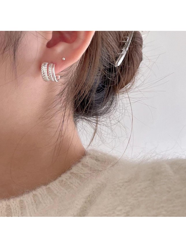 Fashion Triple Layers Circles 925 Sterling Silver Hoop Earrings