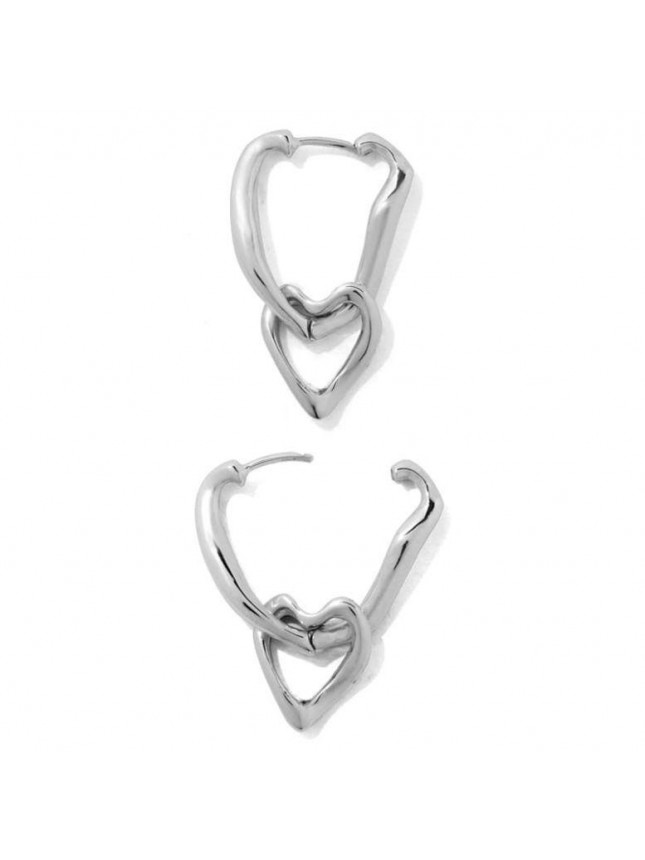 Girl Double Heart Post Hollow 925 Sterling Silver Leverback Dangle Earrings