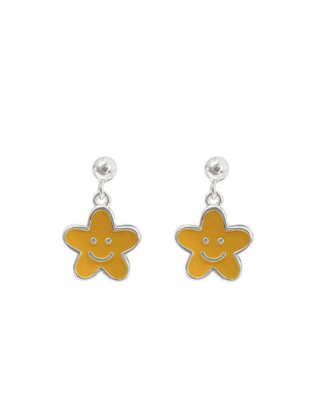 Cute Mini Epoxy Smile Star Heart925 Sterling Silver Dangling Earrings