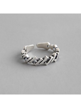 Vintage Rhombus Twisted Chain 925 Sterling Silver Adjustable Ring