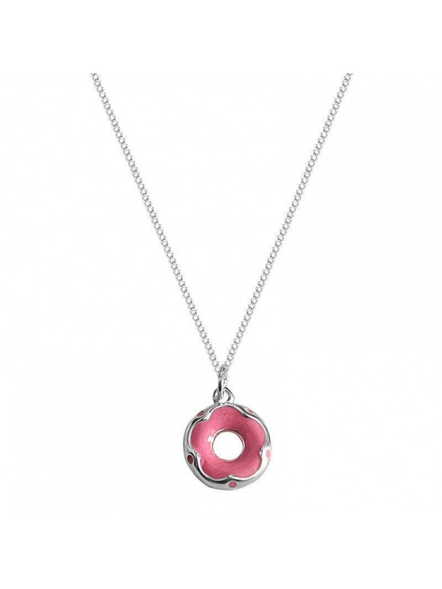 Girl Cute Pink Doughnut 925 Sterling Silver Necklace