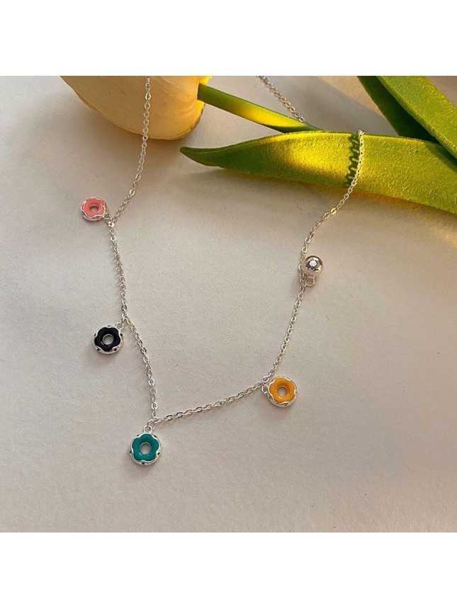Girl Cute Pink Doughnut 925 Sterling Silver Necklace