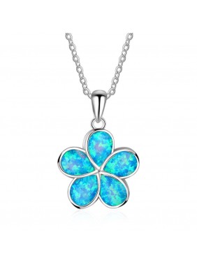 Blue Dream Flower Created Opal 925 Silver Necklace