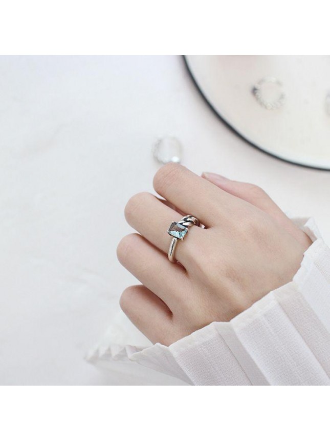 Vintage Square CZ Hollow Chain 925 Sterling Silver Adjustable Ring