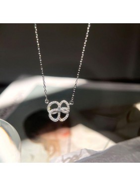 Gift CZ Hollow Lucky Four Leaf Clover 925 Sterling Silver Necklace
