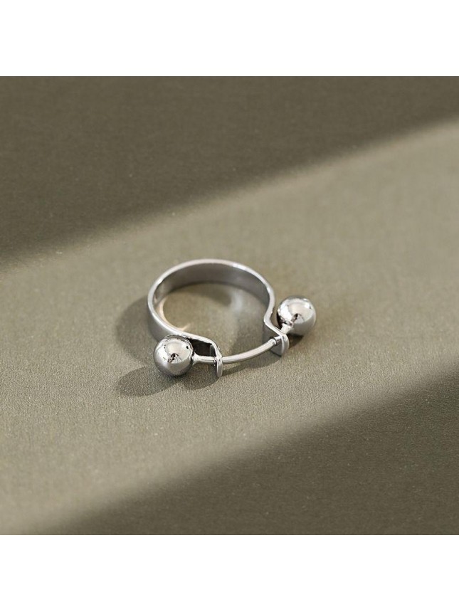 Fashion Geometry Double Beads 925 Sterling Silver Adjustable Ring