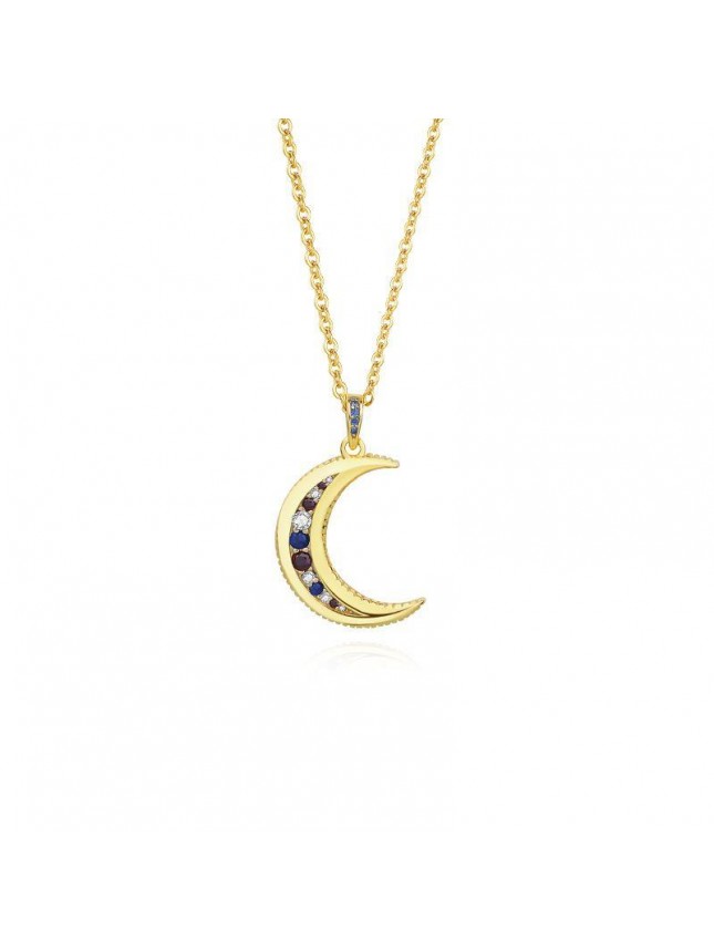 Friend's CZ Crescent Moon Casual 925 Sterling Silver Necklace