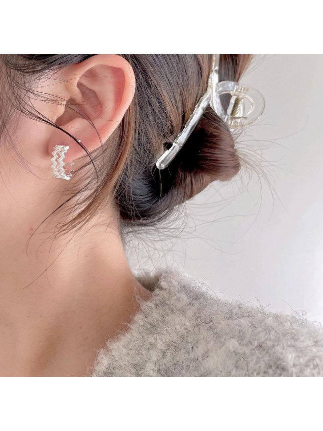 Women Double CZ Water Waves 925 Sterling Silver Hoop Earrings