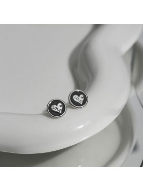 Party Love Letter Heart Round Epoxy 925 Sterling Silver Stud Earrings