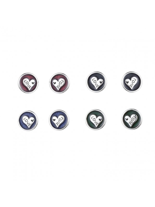 Party Love Letter Heart Round Epoxy 925 Sterling Silver Stud Earrings