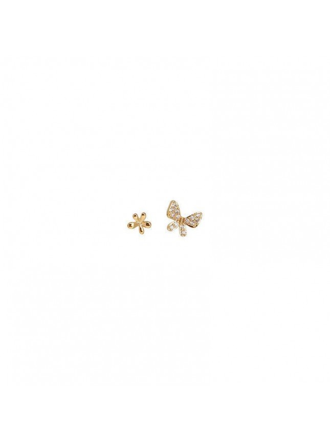 Asymmetry Cute Mini CZ Flower Butterfly 925 Sterling Silver Stud Earrings