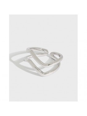 Simple Double Layer Wave 925 Sterling Silver Adjustable Ring