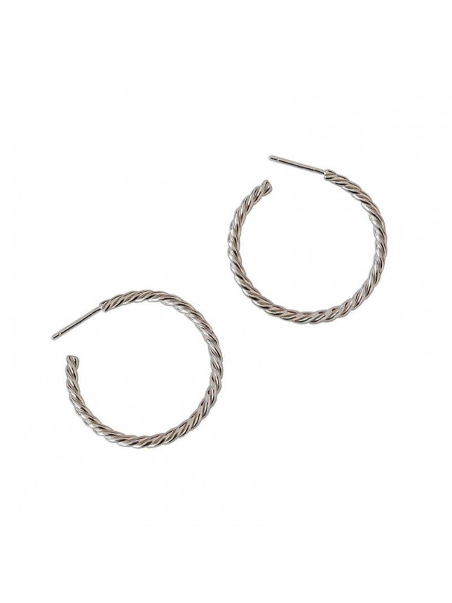 Minimalist Geometry Twisted Circle 925 Sterling Silver Hoop Earrings