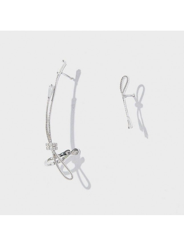 Hot Asymmetry CZ Knot Beads 925 Sterling Silver Non-Pierced Earrings