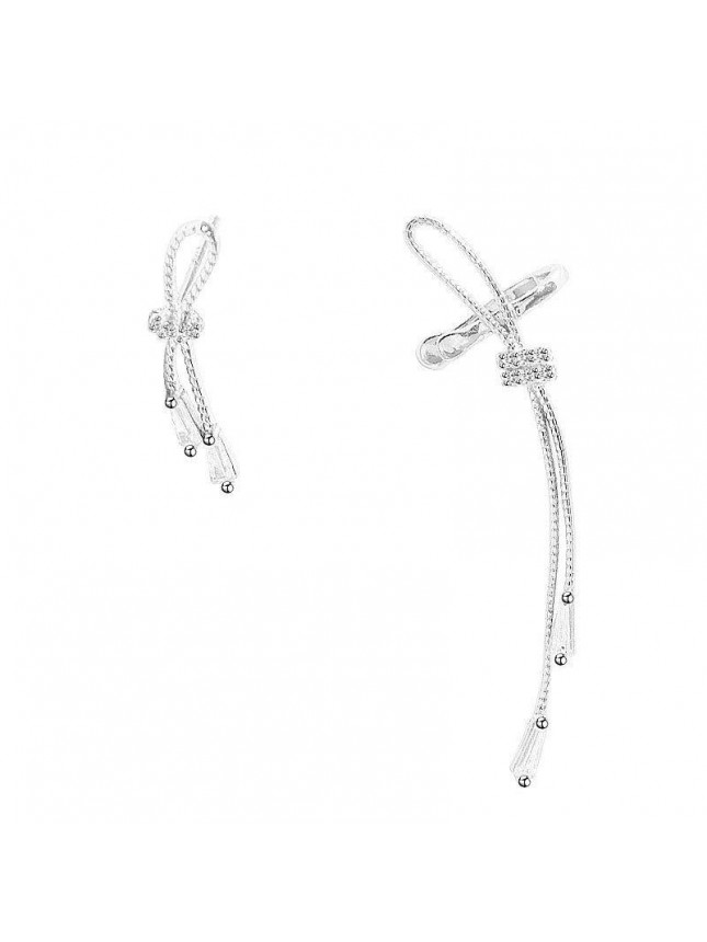 Hot Asymmetry CZ Knot Beads 925 Sterling Silver Non-Pierced Earrings