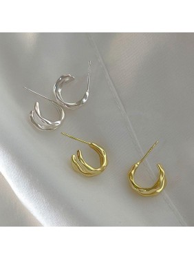 Office Double Layers Twisted C Shape 925 Sterling Silver Hoop Earrings