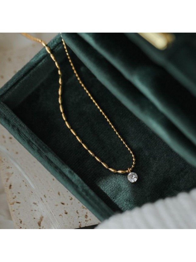 Asymmetry Irregular Oval Beads Chain Round CZ 925 Sterling Silver Necklace
