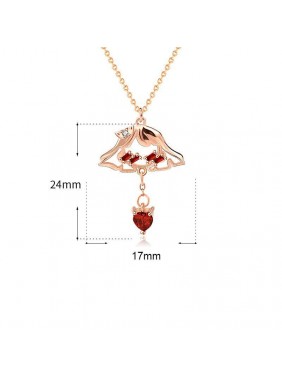 Sweet Red CZ Shy Girl Heart 925 Sterling Silver Necklace