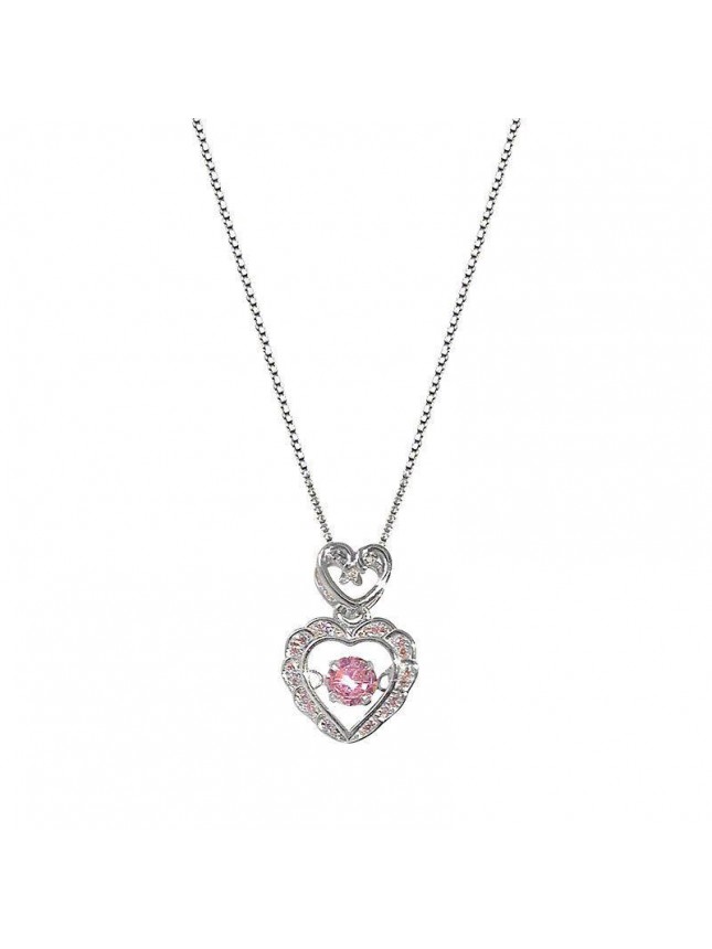 Sweet Pink CZ Flower Border Heart 925 Sterling Silver Necklace