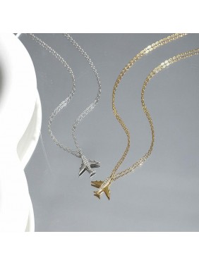 Gift CZ Airplane 925 Sterling Silver Necklace
