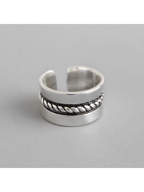 Vintage Twisted Wide Men 925 Sterling Silver Adjustable Ring