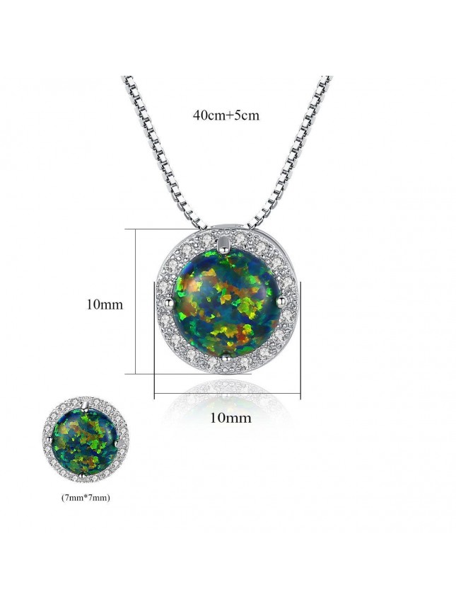 Simple Round CZ Created Opal 925 Sterling Silver Necklace