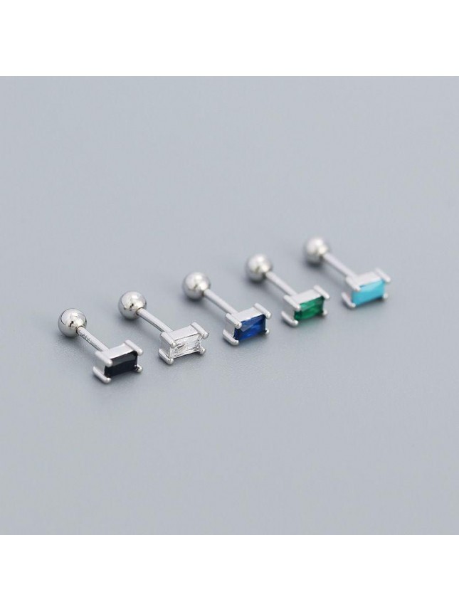 Geometry Mini CZ Rectangle Turquoise 925 Sterling Silver Stud Earrings
