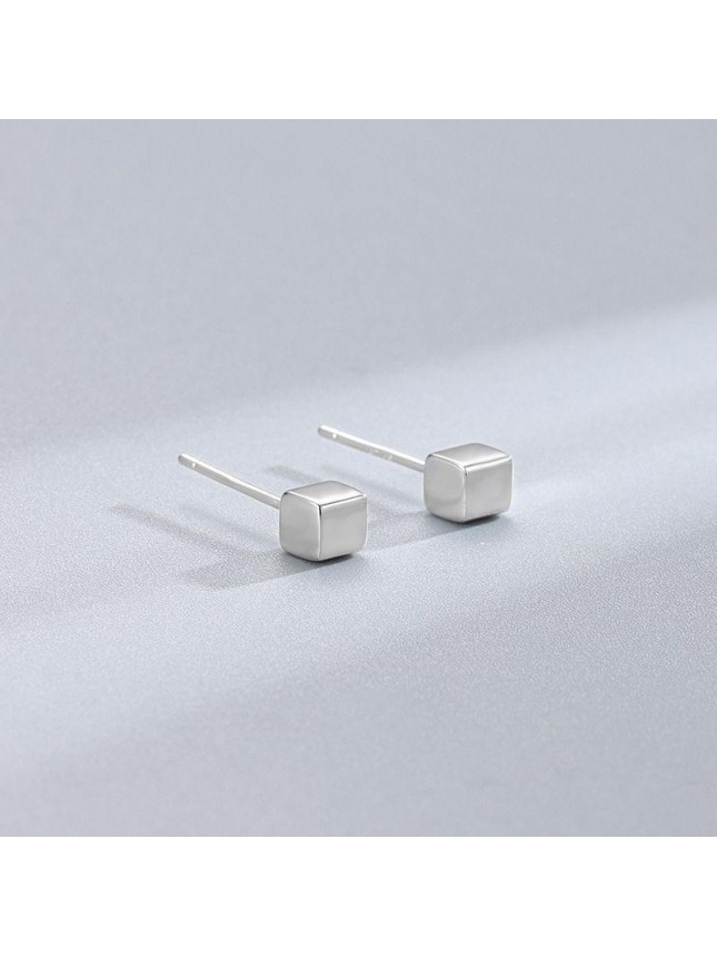 Geometry 925 Sterling Silver Imperfect Tiny Cube Studs Earrings