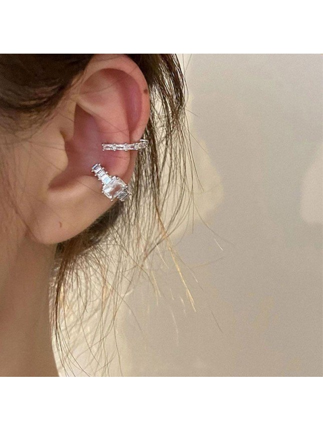 Irregular CZ Baguette Geometry 925 Sterling Silver Non-Pierced Earring(Single)